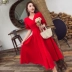 Nữ thần quạt khí màu đỏ váy nữ mùa hè 2019 mới dành cho nữ kỳ nghỉ lễ bãi biển Váy retro Pháp - Váy dài Váy dài