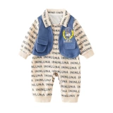 Детское осеннее термобелье для новорожденных, осенний комплект подходит для мужчин и женщин для девочек, боди для выхода на улицу, в западном стиле