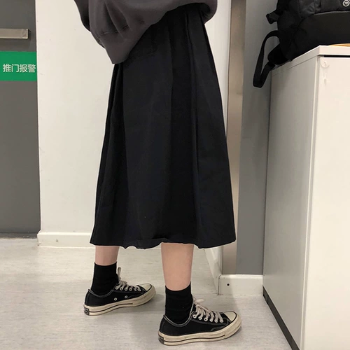 Длинная юбка для школьников, в корейском стиле, коллекция 2021, осенняя, высокая талия, средней длины, А-силуэт