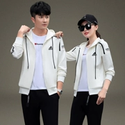 361 bộ đồ thể thao phù hợp với nam mùa xuân và mùa thu chạy chân áo len quần hai dây Jordan nữ phiên bản Hàn Quốc của cặp đôi mũ trùm đầu thủy triều - Thể thao sau