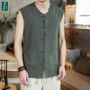 Trung Quốc áo bông vải lanh retro nam quần áo vải lanh Trung Quốc áo thun không tay đĩa quần áo khóa - Dệt kim Vest áo len cho nam