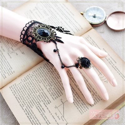 taobao agent Retro black wristband, ring, gloves, bracelet, Lolita style