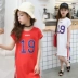 Mùa hè 2019 quần áo trẻ em gái dài tay áo thun ngắn nữ thể thao Hàn Quốc trẻ em nửa tay áo - Áo thun
