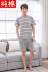 2018 xu hướng mới của nam giới đồ ngủ ngắn tay phù hợp với mùa hè phần mỏng cotton nam của đất thanh niên mùa hè lỏng lẻo pijama nam cotton Nam giới