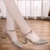 Mùa hè 2018 phong cách mới của khách hàng Crystal Crystal Baotou với sandal gót dày nữ từ khóa da cao gót nữ