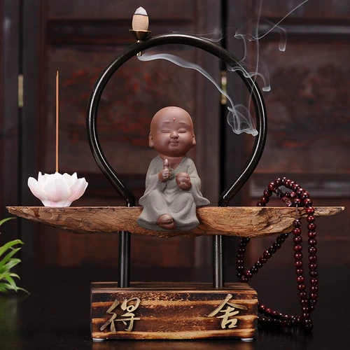 Выветрившаяся деревянная перевернутая благовония Печь Zen Декоративный дом, домашнее исследование, маленький монах, керамический маленький песчаный творческий украшение
