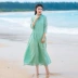 Phong cách Trung Quốc ramie văn học của phụ nữ Zen retro khóa cải tiến Hanfu váy cotton quốc gia và váy sườn xám - Váy dài Váy dài