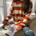 Mùa xuân của phụ nữ Hàn Quốc phiên bản của hoang dã hit màu sọc áo len lỏng dài tay áo thun áo len đáy áo sơ mi sinh viên áo sơ mi áo kiểu trung niên Áo len