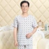 Của nam giới cotton lụa đồ ngủ ngắn tay quần trung niên cha nhân tạo cotton dịch vụ nhà phần mỏng trung niên cotton lụa phù hợp với mùa hè