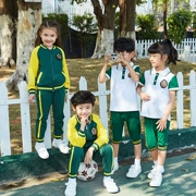 Bộ quần áo cotton mùa xuân và mùa thu bốn màu xanh lá cây ngắn tay váy mùa hè tiểu học và trung học mẫu giáo quần áo đồng phục thể thao trường học - Đồng phục trường học / tùy chỉnh thực hiện