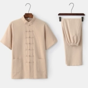 Phong cách Trung Quốc hè 2018 Tang phù hợp với nam cotton và lanh tay áo ngắn phù hợp với Trung Sơn phù hợp với trang phục dân tộc Hanfu trung và già