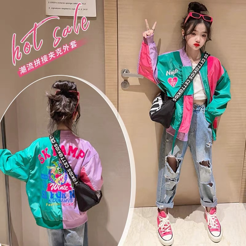 Girl's Coat Spring and Autumn 2023 New Arrival Girl's Fashionable Western Style Mid-Big Children's Jacket Top Children's Spring Fashion