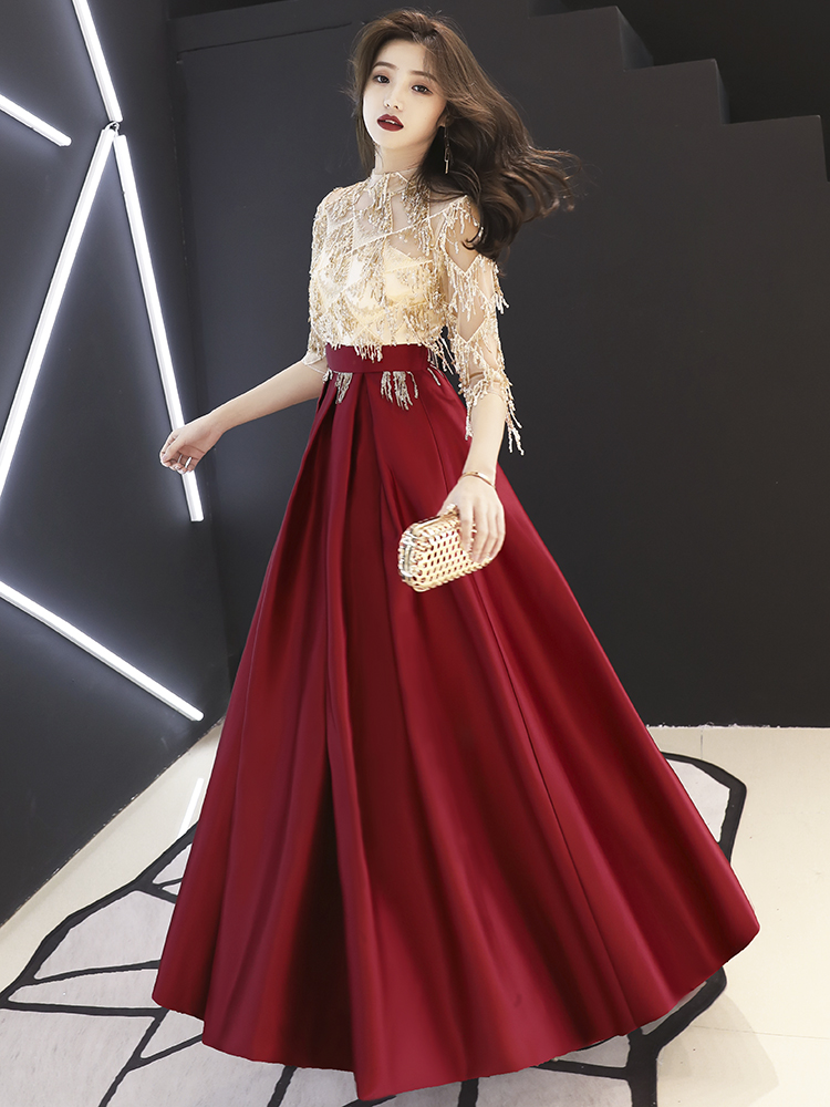 Red evening dress for bride, fitted