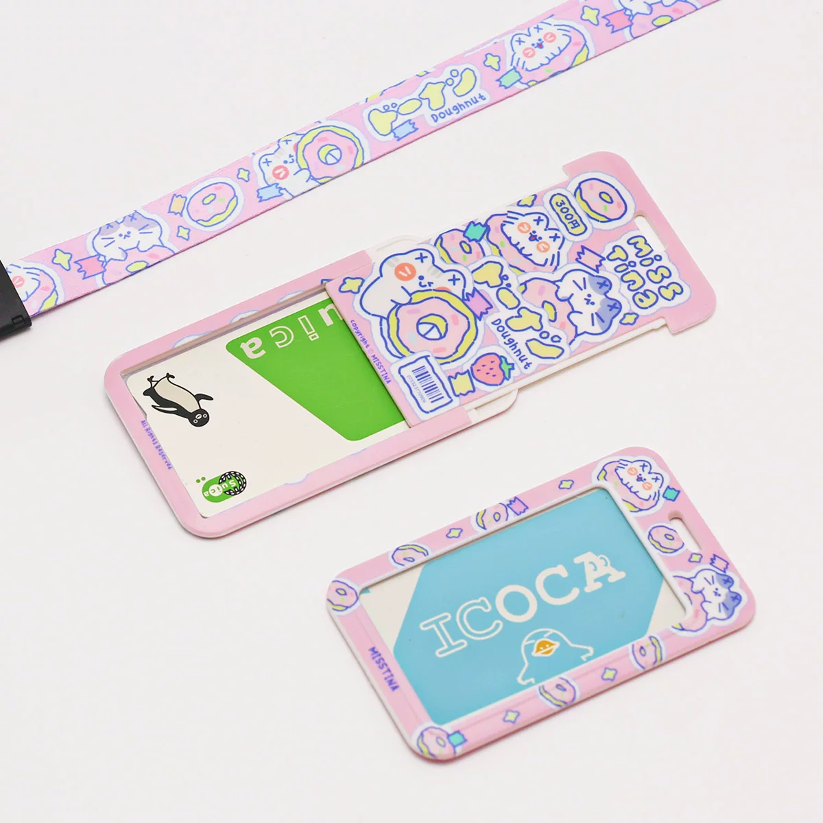 Donut, cute set, travel card case, card holder, genuine strap