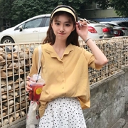2018 mùa hè mới Hàn Quốc phiên bản của màu rắn đơn ngực lượn sóng nhỏ phù hợp với cổ áo ngắn tay áo sơ mi mỏng áo sơ mi nữ quần áo