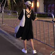Ăn mặc nữ mùa hè 2018 tính khí mới phần dài V-cổ lại chữ thập backless ngắn tay búp bê váy Một từ váy thủy triều