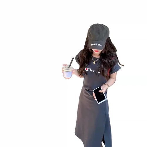 Летнее платье, небольшая дизайнерская футболка с коротким рукавом, длинная юбка, японская версия, в корейском стиле, тренд сезона