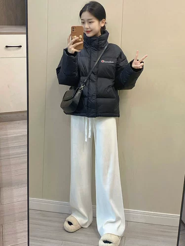 Черный короткий зимний пуховик с пухом, куртка, 2023, подходит для подростков, в корейском стиле, увеличенная толщина