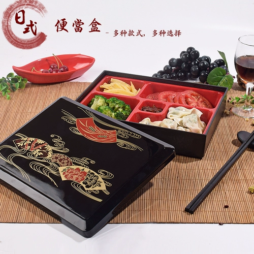 Высокая японская японская коробка Bento Box Wood Grain Business Multi -Grid Coldened Plate Sushi Box Plastic Packing Box