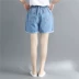 Mùa hè mới nóng hoang dã quần thun co giãn eo lớn kích thước lớn của phụ nữ rửa nước cũ màu xanh nhạt cuộn ngắn quần short denim - Quần jean Quần jean