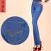 Mùa xuân và mùa thu trung niên jeans của phụ nữ cao eo kích thước lớn chất béo đàn hồi MM mỏng quần mẹ mỏng nhỏ quần thẳng