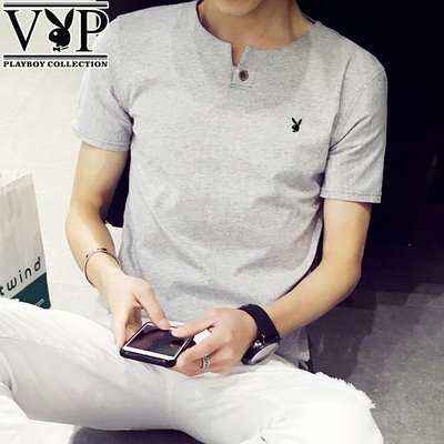 Playboy mùa hè ngắn tay t-shirt nam Hàn Quốc phiên bản của xu hướng của bông nam từ bi màu rắn POLO áo V-Cổ đáy áo Áo phông ngắn