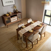 Nhà hàng đồng chủ đồ nội thất gỗ đồng rắn bàn ăn gỗ và ghế hiện đại tối giản bên tủ rượu nhà Jin Yun Tiancheng - Bộ đồ nội thất