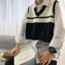 Châu âu và Hoa Kỳ hiển thị mô hình Hàn Quốc bf gió cao đẳng V-Cổ lỏng màu phù hợp với áo thun áo len ngắn vest vest nam giới và phụ nữ Dệt kim Vest