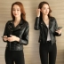 2018 mùa xuân và mùa thu da mới phụ nữ ngắn Hàn Quốc phiên bản của mỏng giảm béo đầu máy pu leather jacket đen ladies jacket