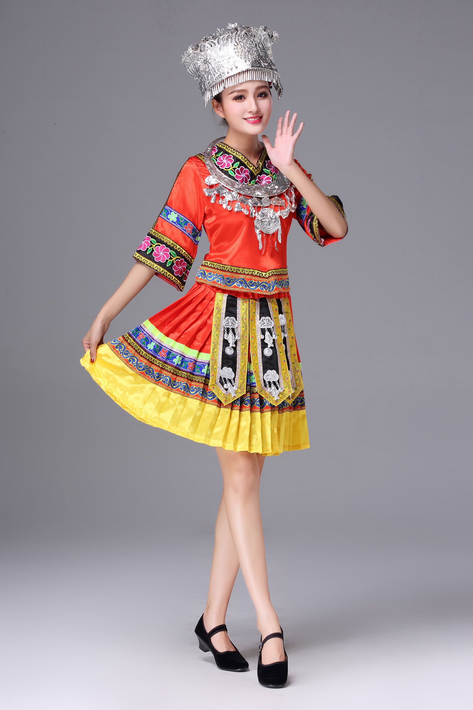 苗族服装女装少数民族演出服土家族舞蹈服装壮族表演服苗族演出服