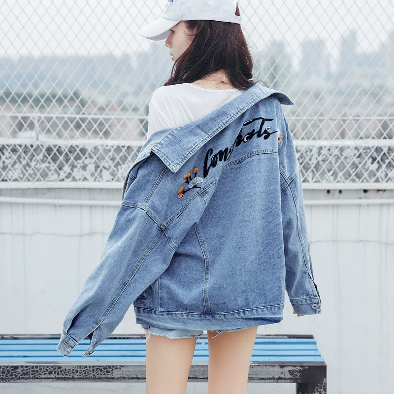 Denim fashionable jacket for students, 2021 collection, Korean style