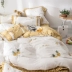 Đơn giản đôi gạc nude ngủ bông bốn mảnh thêu hoa dứa bông nhỏ tươi thoáng khí giường - Bộ đồ giường bốn mảnh