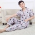 Mùa hè đồ ngủ nam cotton ngắn tay quần dịch vụ nhà hai mảnh nam dệt bông đồ ngủ set sọc lưới