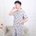 Mùa hè đồ ngủ nam cotton ngắn tay quần dịch vụ nhà hai mảnh nam dệt bông đồ ngủ set sọc lưới bộ mặc nhà big size Nam giới