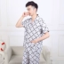 Mùa hè đồ ngủ nam cotton ngắn tay quần dịch vụ nhà hai mảnh nam dệt bông đồ ngủ set sọc lưới