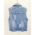 Mùa xuân và Mùa Thu Hàn Quốc phiên bản của các đính cườm lỗ phần ngắn denim vest nữ mùa hè vest mỏng vest vai vest không tay áo sơ mi ao kieu dep Áo vest