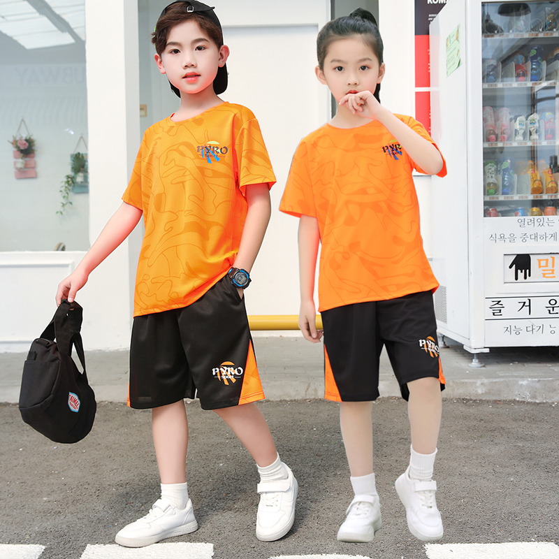 儿童短袖套装男童女童速干两件套夏儿童休闲篮球服童装透气运动服