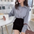 Mùa xuân 2019 mới áo sơ mi dài tay mang hương vị Hồng Kông nữ chuyên nghiệp Áo sơ mi voan hoang dã Han Fan Slim chạm đáy - Áo sơ mi áo sơ mi form rộng nữ Áo sơ mi