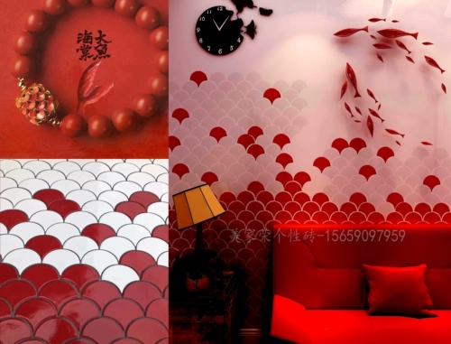 Новая рыбная масштаба керамическая мозаика гостиная входная комната входная телевизор фоновый фон стены кухня ванная розовая плитка