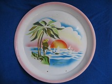 Чашка 包文革1970年南海民兵站岗守海防人物搪瓷盘石家庄出品