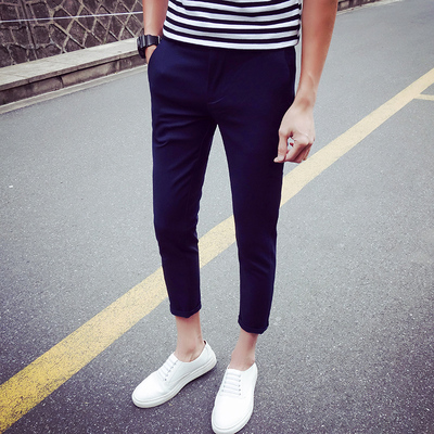 Chín quần nam mùa hè phần mỏng sinh viên mỏng chân quần xu hướng Hàn Quốc phiên bản của thanh niên của nam giới thường 9 điểm quần quần túi hộp nam Crop Jeans