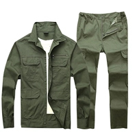 Летний армейский зеленый костюм с пятью карманами из чистого хлопка (на пуговицах)