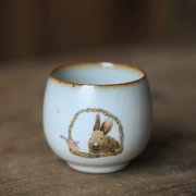 Vẽ tay thỏ dễ thương tách trà nhỏ Bộ ấm trà Kung Fu 汝 lò nung men vui vẻ cốc cá tính thỏ thỏ cốc - Trà sứ