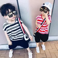 Летняя летняя одежда для мальчиков, детская майка, нарукавники, комплект, 2019, детская одежда, в корейском стиле