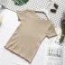 2018 mùa hè mới màu rắn bằng gỗ tai mỏng giảm béo vòng cổ ngắn- tay t- shirt breathable áo len phụ nữ cơ sở áo