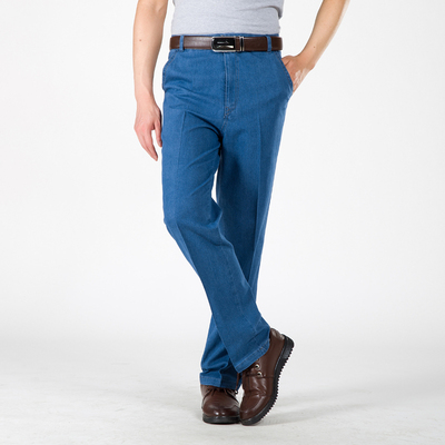 Mùa hè phần mỏng jeans nam cao eo thẳng trung niên lỏng bốn mùa squat đàn hồi cha casual quần dài Cao bồi