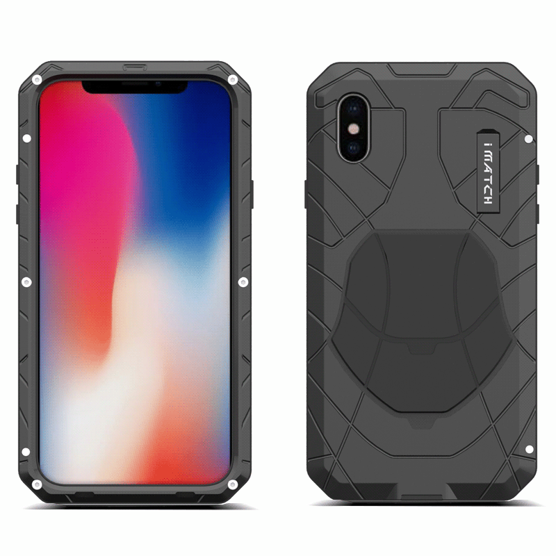 iMatch Water Resistant Shockproof Dust/Dirt/Snow-Proof Aluminum Metal Military Heavy Duty Armor Protection Case Cover for Apple iPhone X