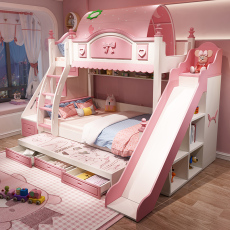Детская кровать 儿童床上下床双层床公主床一儿一女上下床可拆分上下铺滑梯 Captain mark