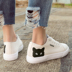 Hàn Quốc dễ thương mèo graffiti giày mới cắt thấp ren giày đơn nữ phẳng giày vải hoang dã thường giày Giày cắt thấp