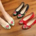 2018 mùa xuân và mùa hè mới hoa mẫu đơn thời trang chỉ nông miệng của phụ nữ đôi giày duy nhất tăng Trung Quốc phong cách cũ Bắc Kinh thêu giày vải Mùa xuân